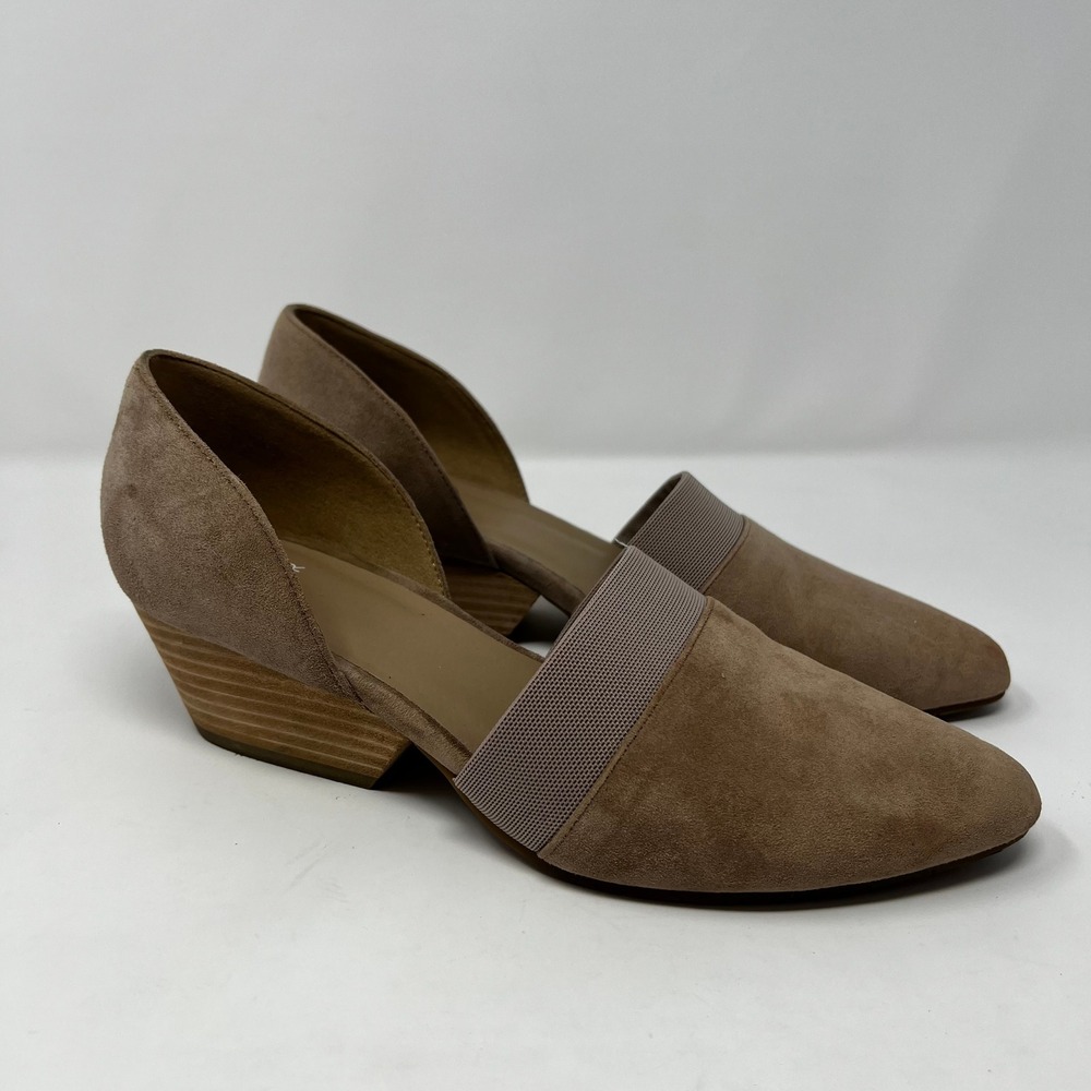 Eileen Fisher Women Taupe Suede D'Orsay Wedge Pumps Size 8 Pointed Toe